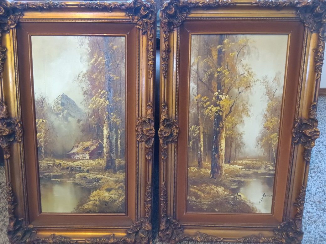 2 Late 1800s Early 1900s Paintings Landscape Signed James 19" X 31