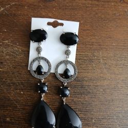 Brand New Sterling Silver Woman's Earring Black Onyx