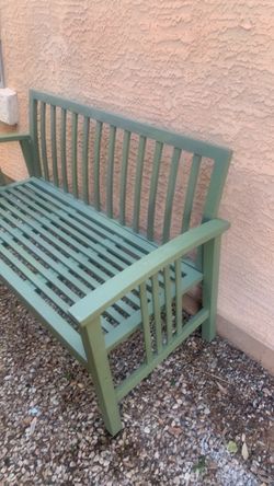 Green Outdoor Wood Slat Bench