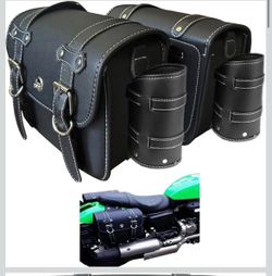 Faux Leather Motorcycle Saddlebags with Water Bottle Holder Bag, KEMIMOTO