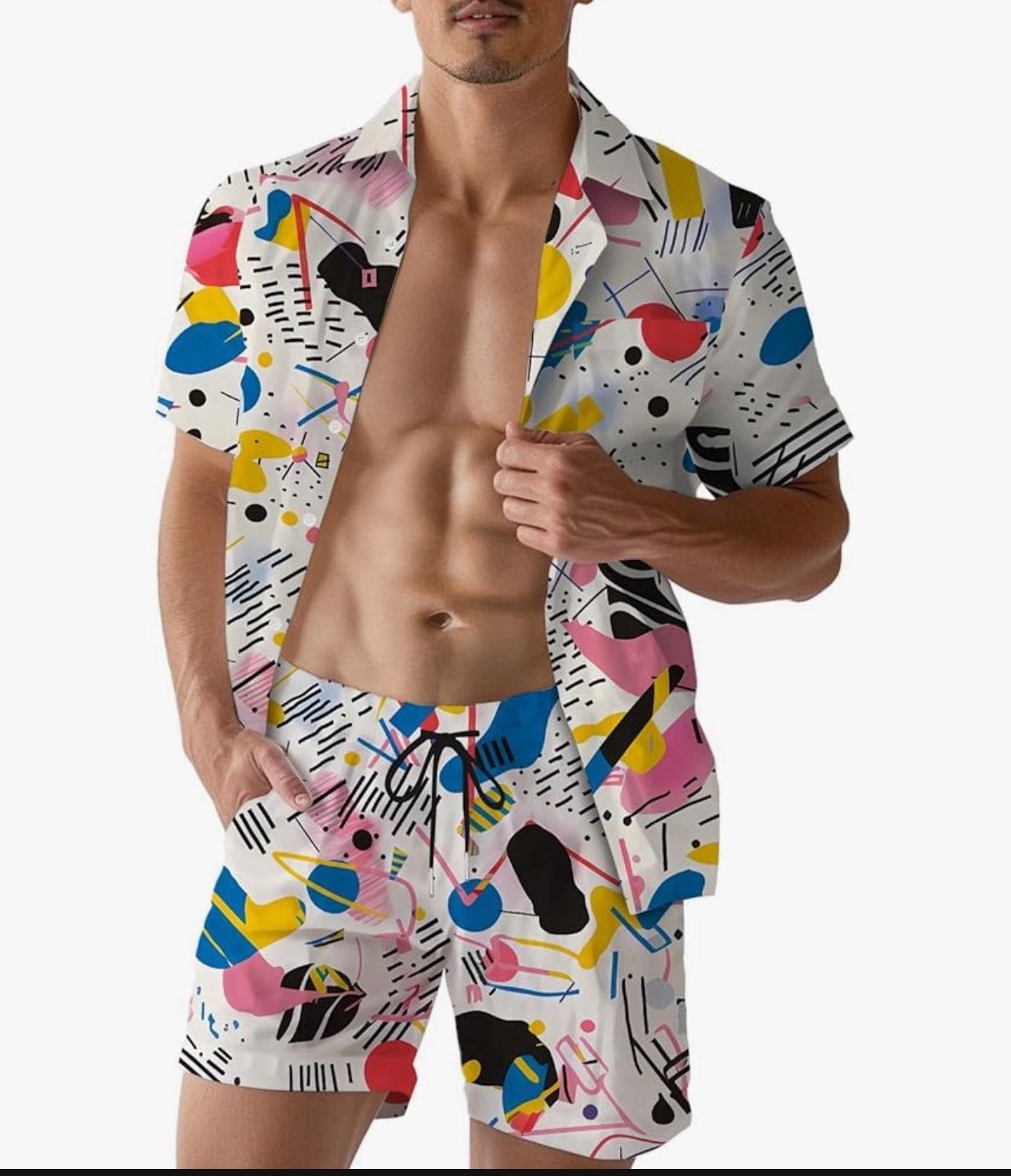 Shirts and Shorts Set 3 Pieces Tropical Outfit Animal Print Button Down Matching Suit with Bucket Hats