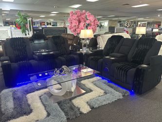 Special Offer Now‼️Gorgeous Black Power Reclining Sofa&Loveseat With Bluetooth Speakers On Sale $2499