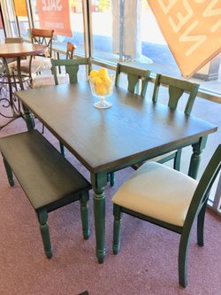 Brand New Wood Table W/ 4 Chairs AND Bench $50 Down Takes It Home Today!