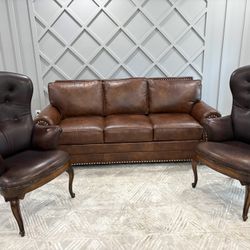 Brown Leather Couch - 3 Pieces