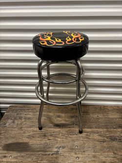Flame Print Bar Stool Chrome Frame