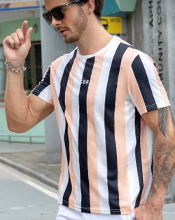Men's Fashion Stripes Letter Print T-Shirt