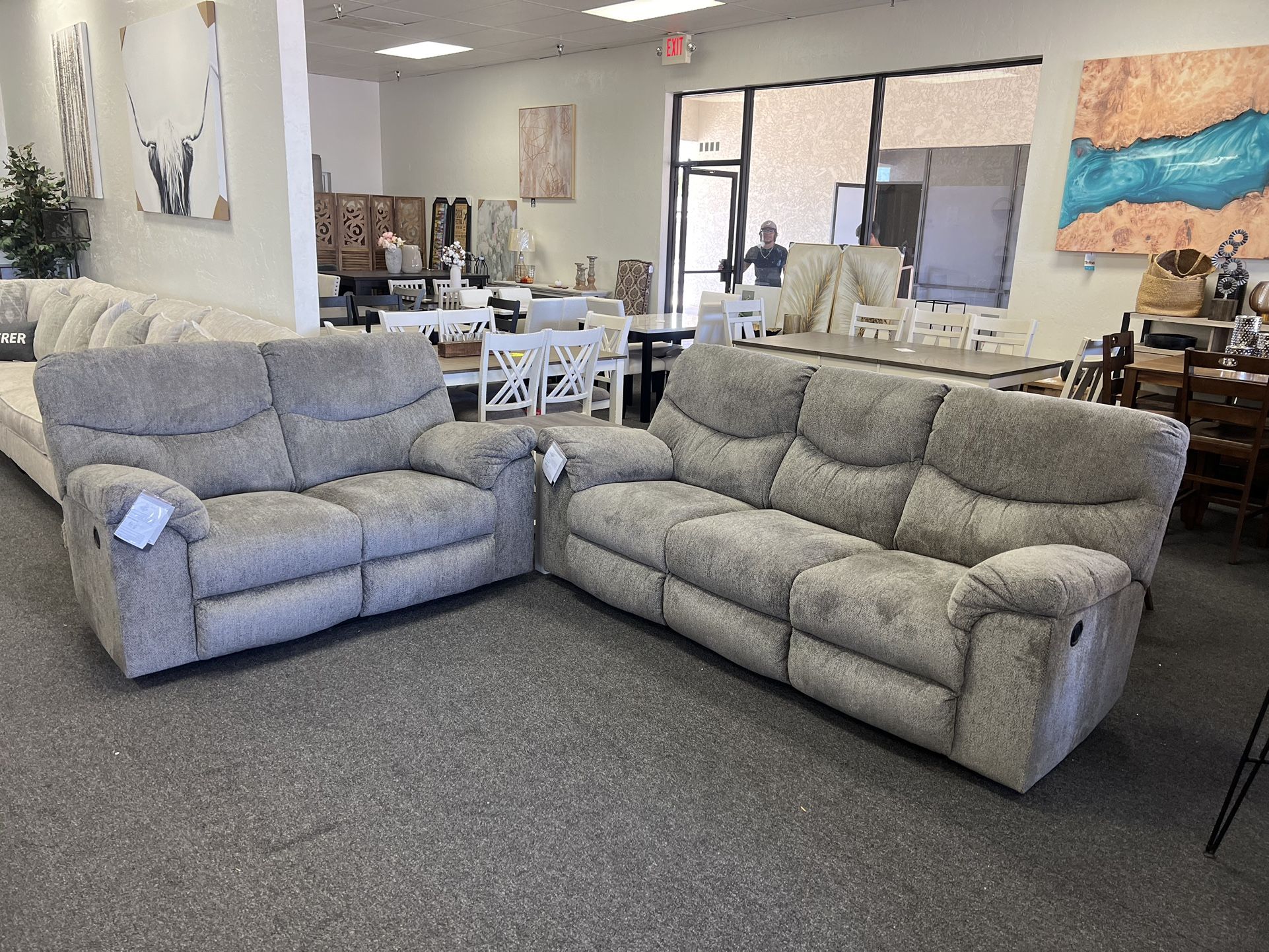 Ashley Reclining Sofa And Loveseat In Grey Chenille