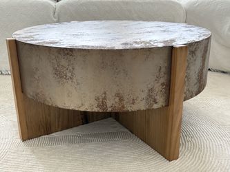 Round Drum Coffee Table with Wood Base