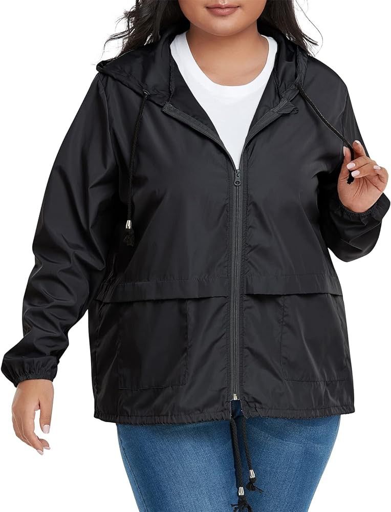 Women Plus Size Light Rain Coat Jackets Packable Hooded Waterproof Windbreaker for Women Size 5XL Extra Large