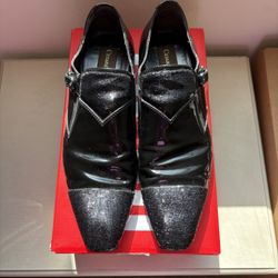 Cesare Paciotti Patent Leather Sequin Designer Luxury Black Loafers Dress Shoes Made in Italy Men’s Size 9