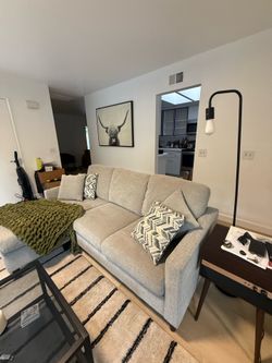 Stark Light Grey Fabric Sofa with Reversible Chaise | Track Arms