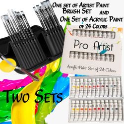 Set de Pinceles Y Pintura. Artist paint brushes set. 17Pcs, with portable carrying case, palette knife and sponge and Acrylic paint set of 24 colors .