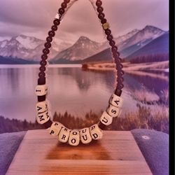  DESIGNER ORIGINAL SWAROVSKI BEAD"I AM PROUD USA "CHOKER NECKLACE 1 LEFT 