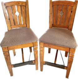 Pair of Wood Dining Chairs with Upholstered Seats