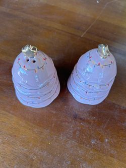 Pink Christmas tree salt and pepper shaker