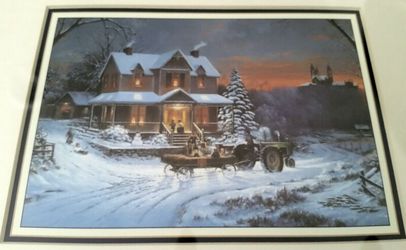 Art Print - Framed - John Deere - Winter - hay ride