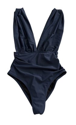 Cupshe Navy Blue Plunging V-Neck One Piece Swimsuit Women’s Size Small NWT