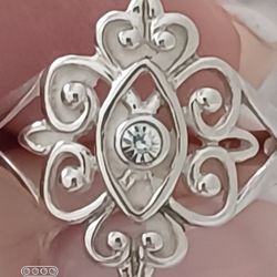 Vtg.sterling Silver Cz- Unique Ring- Sz7