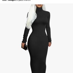 Memoriesea Women's Basic Turtleneck Long Sleeve Ribbed Bodycon Fall Slim Solid Maxi Pencil Dress