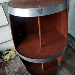 E&J Gallow Winery half keg display shelf with metal accents 