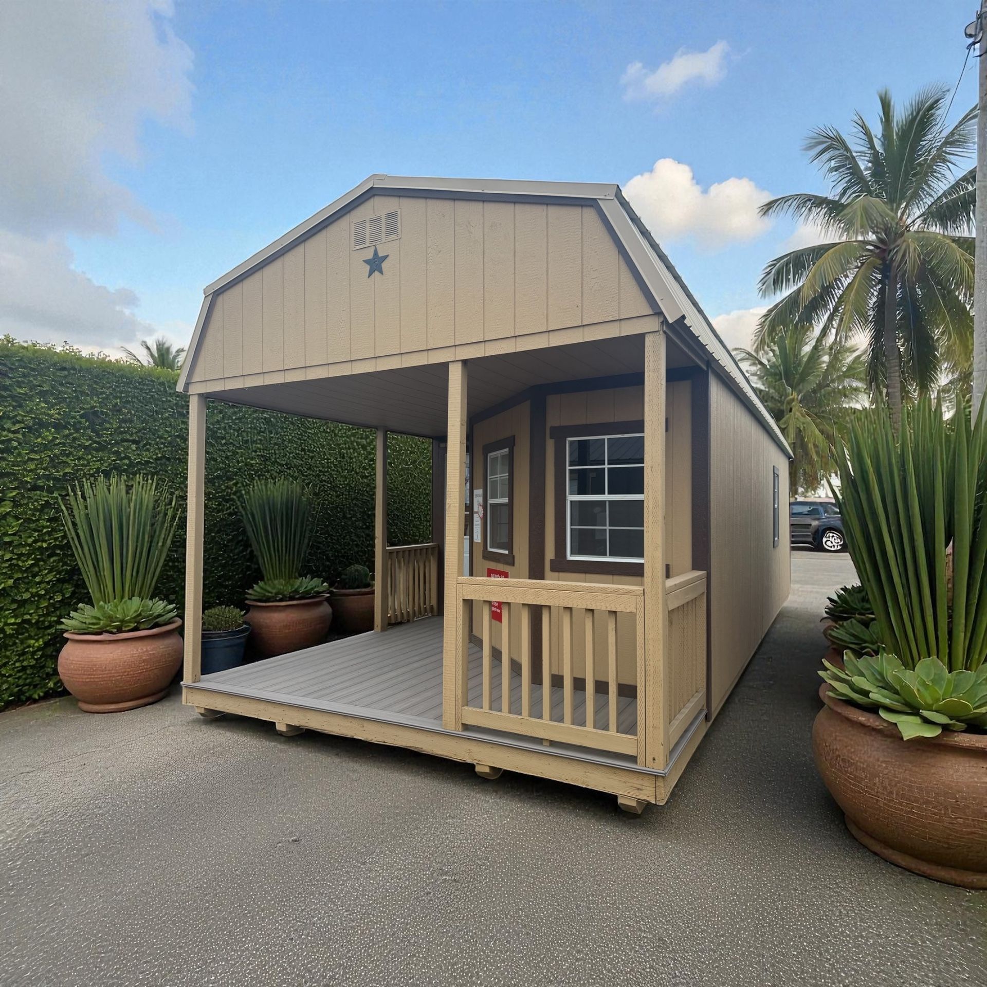 Shed Gal 12 x 32 Wraparound Porch Lofted Barn Cabin