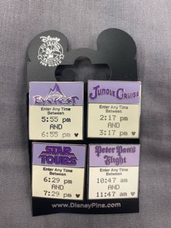 Disney FastPass Ride Time Pins Everest Jungle Cruise Star Tours Peter Pan 4 Pin Set