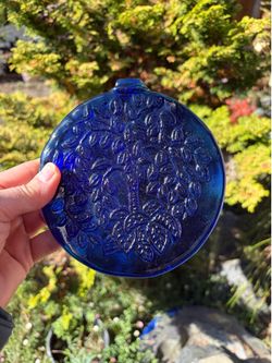 Vintage cobalt blue pressed glass Suncatcher 5.75”