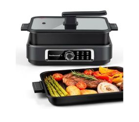 Slow Cooker, Techwood 1500W Electric Skillet 7.5-Quart Extra-large Capacity Multi-Cooker with 5-Level Heat Settings, Come with Non-stick Skillet Pan &