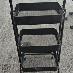 3-Tier Mesh Utility Cart, Rolling Metal Organizer Cart with Handle and Lockable Wheels, Multifunctional Storage Shelves for Kitchen and Living Room