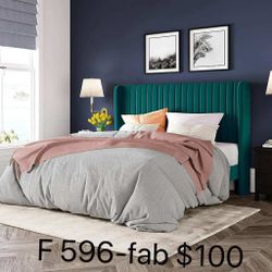 Full Size Bed Frame/Velvet Upholstered Platform Bed/Vertical Channel Tufted Wingback Headboard(596-fab)