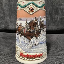 1996 Budweiser Holiday Stein Beer Mug Christmas Cup American Homestead 