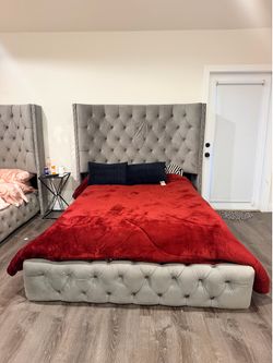 Gray Velvet  Bed Frame
