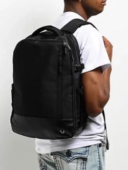 True Religion Black Backpack for Men Zip Outer Pockets Top Handle Casual