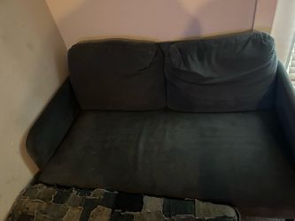 ikea couch and denim ottoman