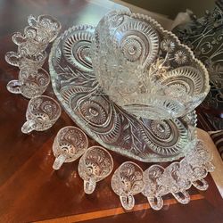 Antique Smith Glass Company Punch Bowl Set