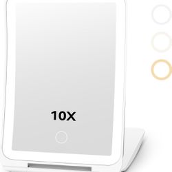 10X Magnification Rechargeable Makeup Mirror for Travel, Makeup Mirror with 80 LED Lights, 3 Color Lighting, Dimmable Touch Screen,Portable Vanity Mir