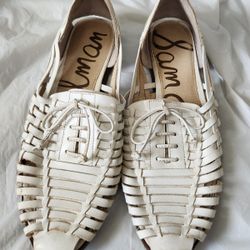 Sam Edelman White Leather Woven Fisherman Flats Size 8.5