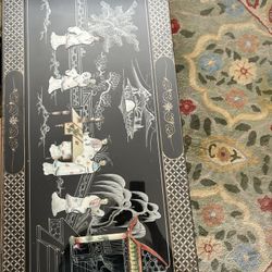 Vintage Asian black lacquer coffee table with mother-of-pearl inlay