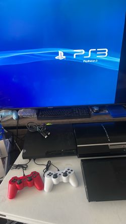 ⚫🎮 Playstation 3 Console PS3 Gift Bundle 2 RED + WHITE wireless controllers 2 player Fun Multiplayer