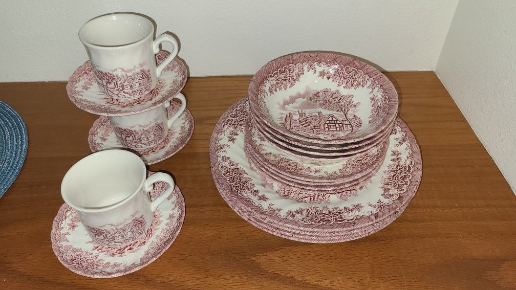 Churchill China Made In England The Brook Pink 18 Piece Dinnerware Set