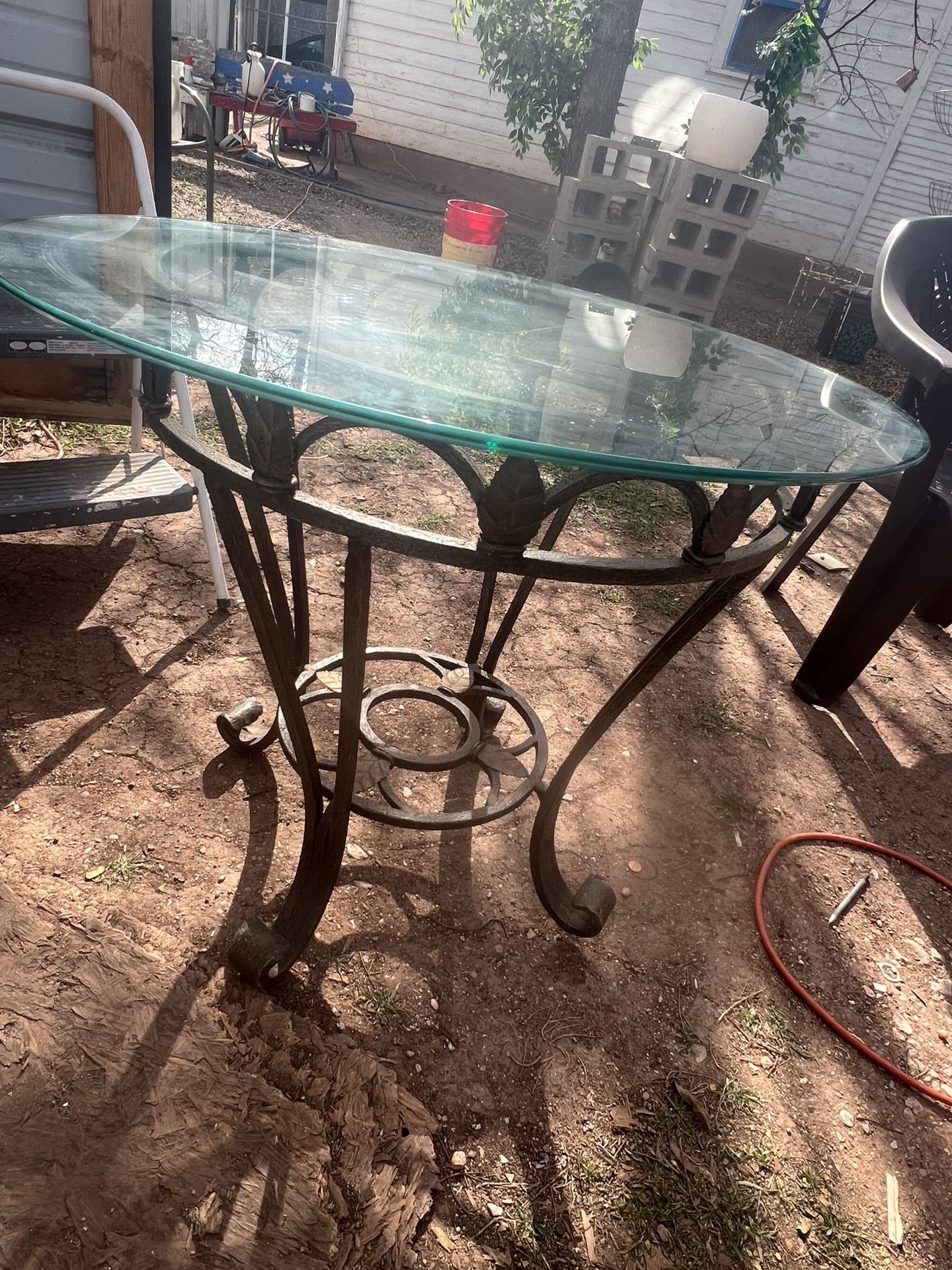 A Pretty Glass And Metal Table Its 26 Inches Tall And 30 Inches Across The Top