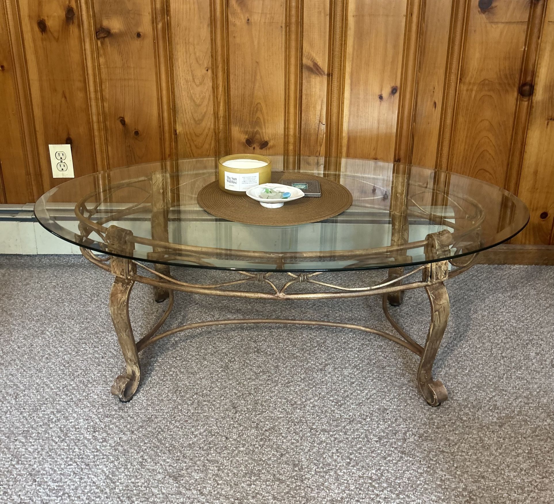 Oval Glass Coffee Table - Metal Frame - Great Condition