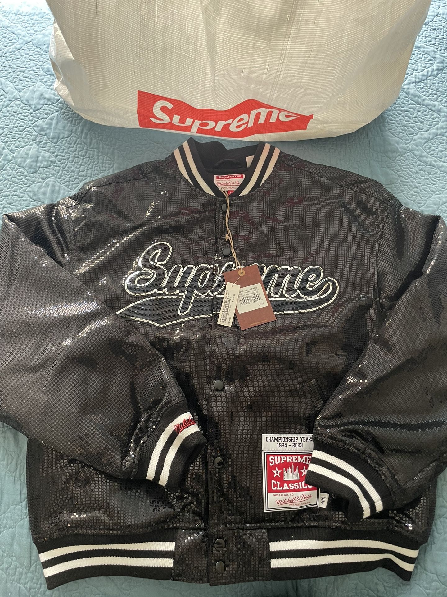 Supreme Mitchell and Ness Sequin Jacket Large