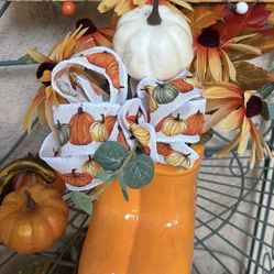 NEW Orange Floral Fall Rain boots Thanksgiving Planter garden home Decor