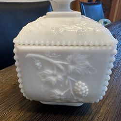 Vintage White Glass Dish With Lid 