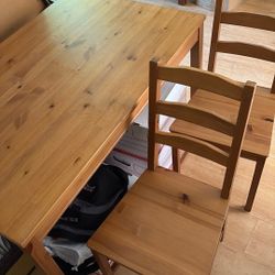 Wood Table And Two Matching Chairs 