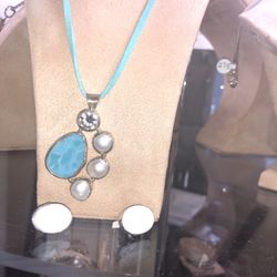 Larimar Sterling Necklace & Earrings 