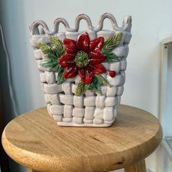 Hand painted Vintage Ceramic Pottery in “basket weave” - does not include plant