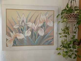 Beautiful Vintage 80s Postmodern Abstract Flower Painting