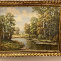 Unknown Forest/Stream Oil Painting By E. Künzel 